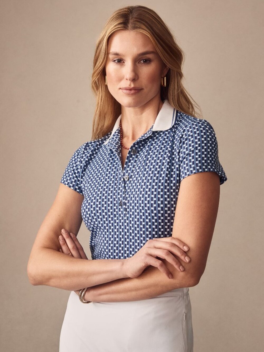J McLaughlin Court Cap Sleeve Polo in Azrou - Blue/Navy NEW